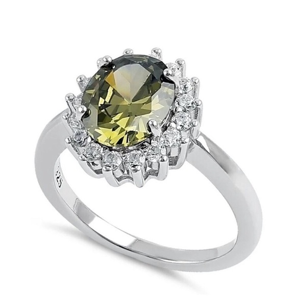 925 STERLING GREEN AUGUST STONE PERIDOT HALO STATEMENT COCKTAIL RING - Picture 2 of 7